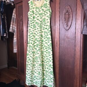 Vintage 1970’s Green Floral Sleeveless Maxi Dress